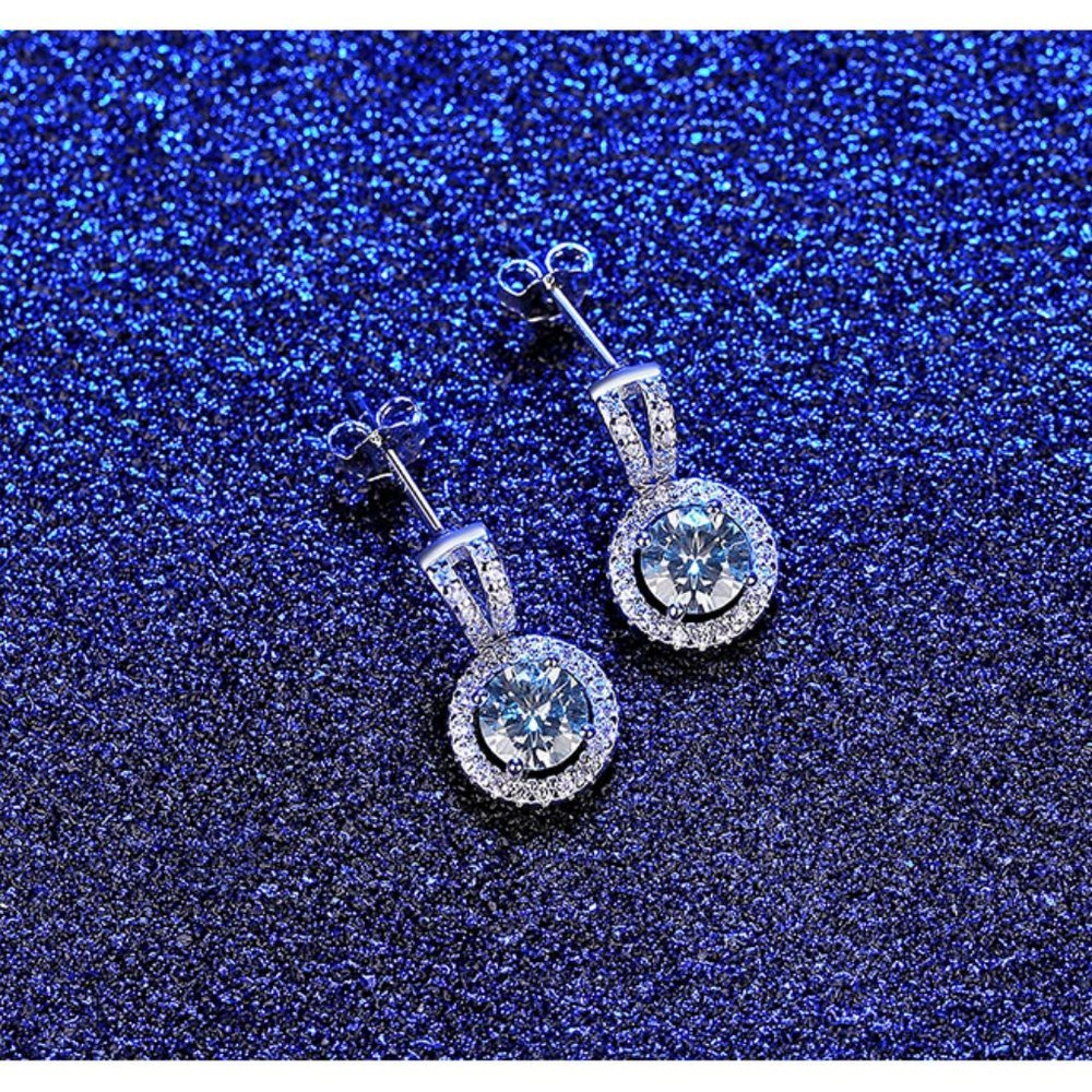 Certified 1ct. t.w. Moissanite Diamond Round Halo Earrings NEW L - Picture 4 of 11